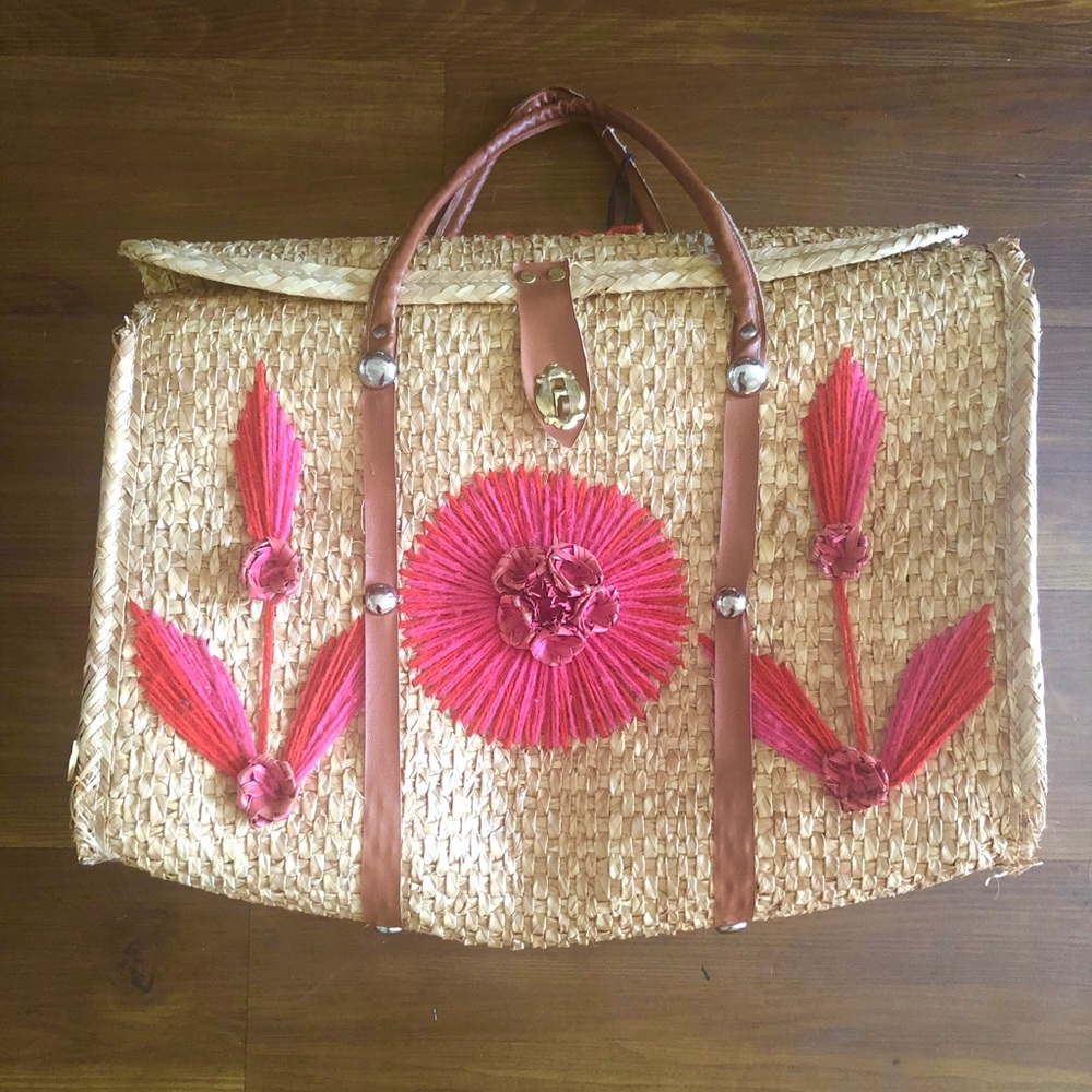 Oversized Vintage Straw Beach Bag